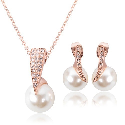 Brud Bryllupssmykkesæt Mode Elegant Rose Guld Kvinders Perlehalskæde Øreringe Sæt Til Kvinder Gaver Tilbehør_voghion.com