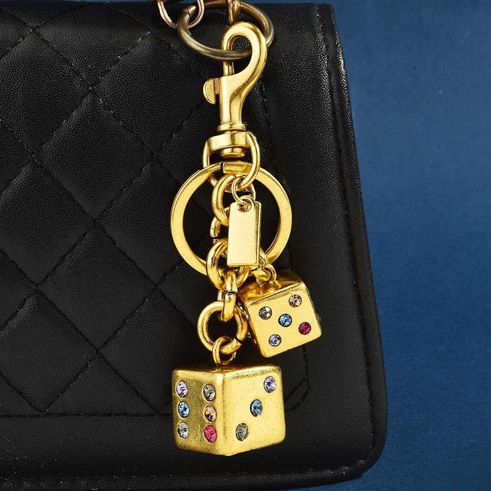 Creative Pink, Red Diamond-encrusted Dice Keychain, Bag Gift Pendant Keyring, Internet Celebrity Hot Sale_voghion.com
