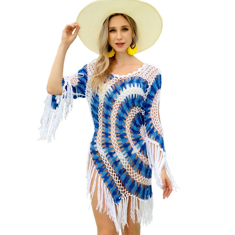 Strandkleid mit handgehäkelter Hohlquaste und Übergröße für Damen_voghion.com