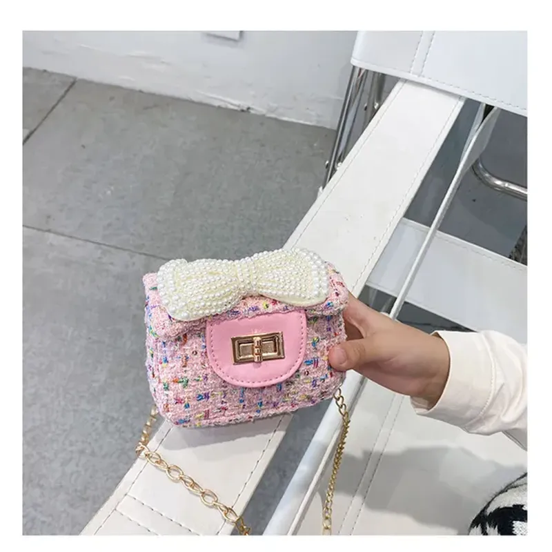 Nuevo bolso cuadrado pequeño de hombro para niña con lazo de perlas y princesa para niños, mochilas de regalo para niños_voghion.com