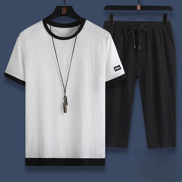 Lässiger Sportanzug für Herren, kurzärmeliges T-Shirt und Shorts aus Eisseide, ein komplettes Set, passender modischer zweiteiliger Anzug für Herren_voghion.com