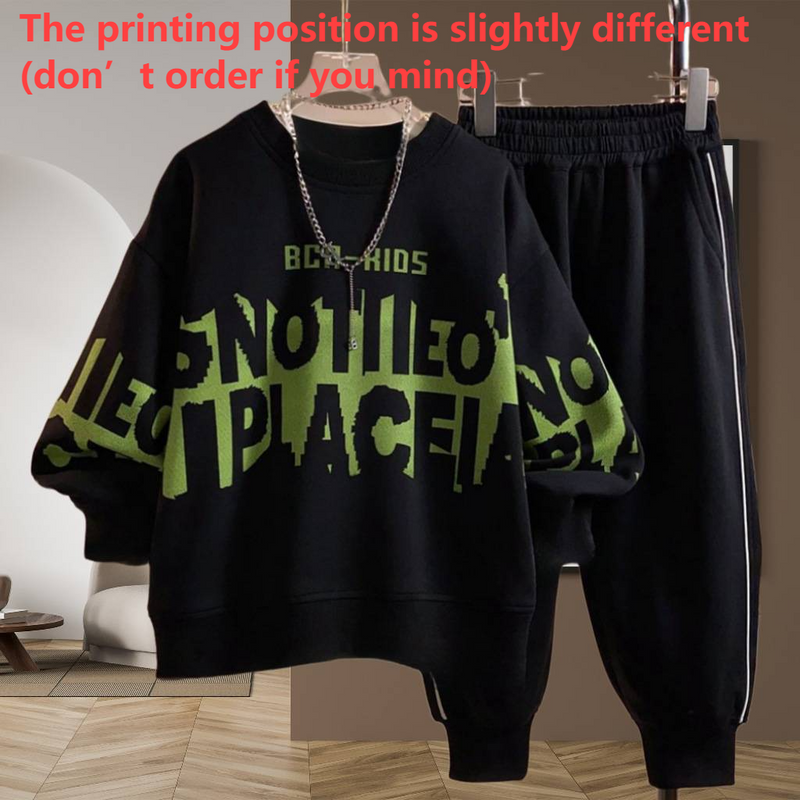 Teenage and guys Boys Suit  Fashion Sweater Trousers Sports Loose Two piece Suit Trend（The printing position is slightly different）_voghion.com
