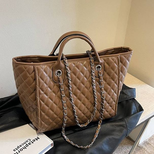 Women's rhombus large capacity women's bag 2024 new chain bag versatile hand held shoulder commuter style tote bag_voghion.com