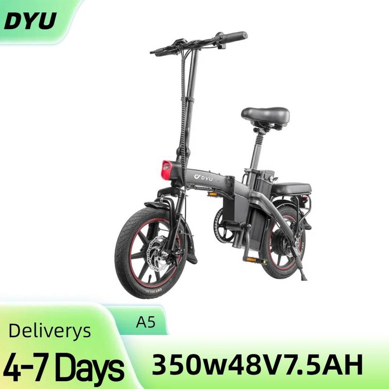 DYU A5 Folding Electric Bike, 14" Portable Electric Bike With 48V 7.5AH Removable Battery, 350W Adjustable Height City Ebike With LCD Display_voghion.com