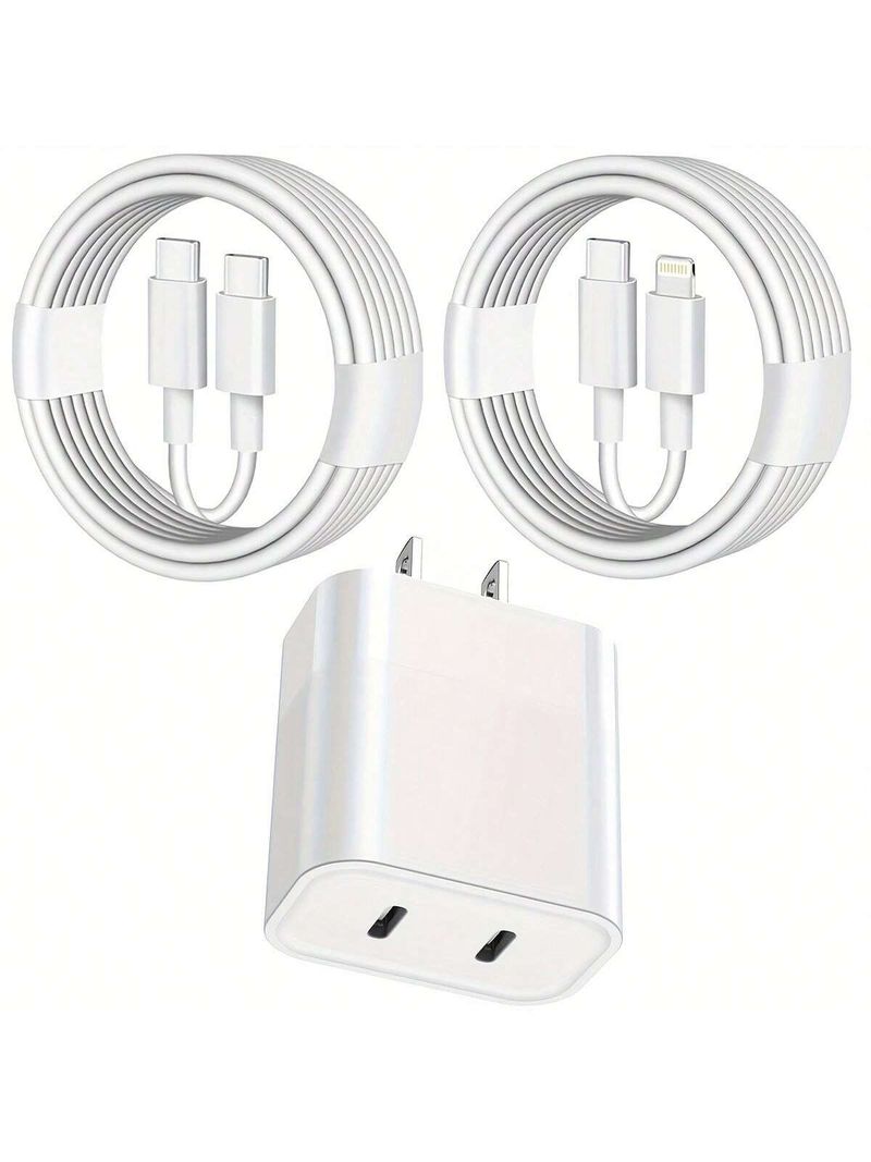 Super szybka ładowarka do iPhone'a, 20 W + 20 W podwójny port USB C ładowarka ścienna wtyczka podróżna szybka ładowarka typu C kabel do iPhone'a_voghion.com