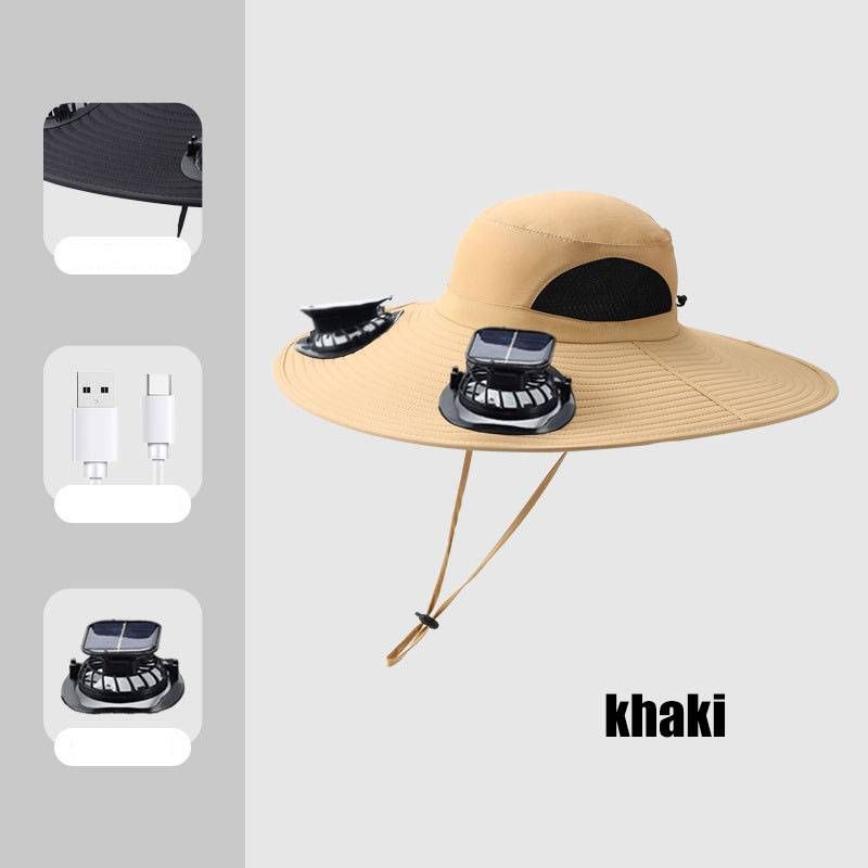 Solar Powered Sunshade Fan Hat For Men, Summer Outdoor Hiking And Fishing Hat, Breathable Quick Drying Sun Protection Hat_voghion.com
