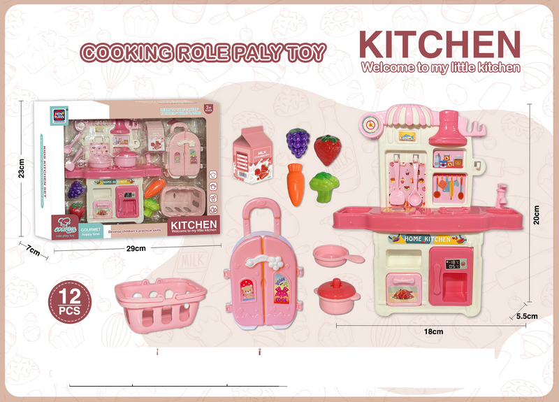 Mother & Kids Interactive Pretend Play Kitchen Set With Doll & Accessories – Blue/Pink Toy For Kids Role Play & Imagination Development_voghion.com