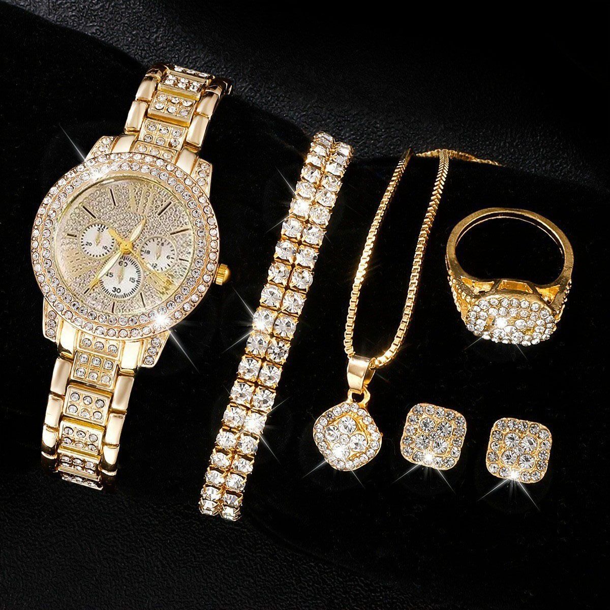 Women's Watches Women's Fashion Diamond Set Watch Women's Quartz Watch Bracelet Women's Watch + Jewelry Set_voghion.com