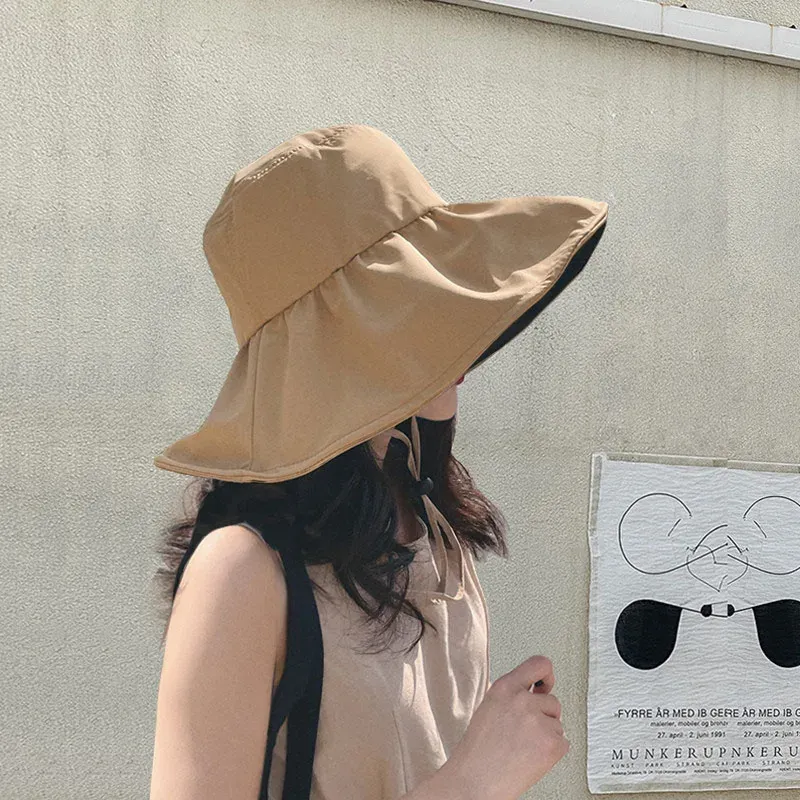Nieuw binnen Brede rand UPF 50+ Vrouwen Anti-UV Bescherming Wandelen Visserspet Vouw Zomer Effen Strandaccessoires 2024 Zonnehoed_voghion.com
