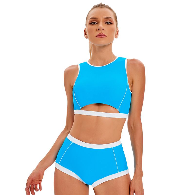 Fashion Boxer Sports Split Swimsuit Women's Sexy Hollow Backless Bikini Swimsuit_voghion.com