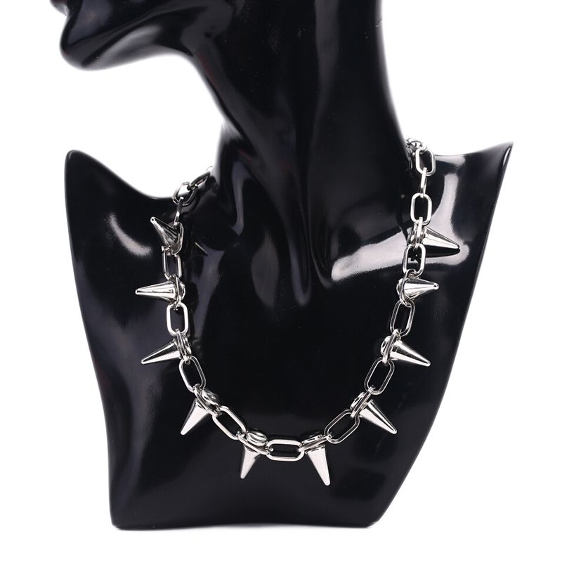 Collana con rivetti a punta, punk gotico alla moda, fatta a mano, con borchie, stile rock, stile gotico, 1 pezzo_voghion.com