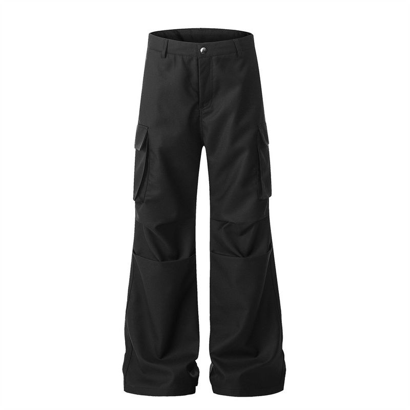 Herrkläder Lösa arbetskläder vida utsvängda byxor för män designade plisserade fallskärmsjägare casual byxor vibe trendiga utsvängda byxor_voghion.com