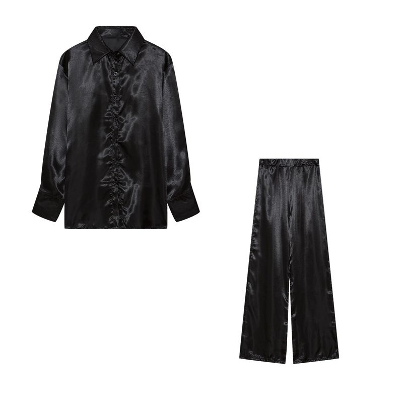 Trendiges lässiges Satin-Outfit für Damen – Elegantes, locker sitzendes Langarm-Kleiderset für den Alltag​ Damenbekleidung_voghion.com