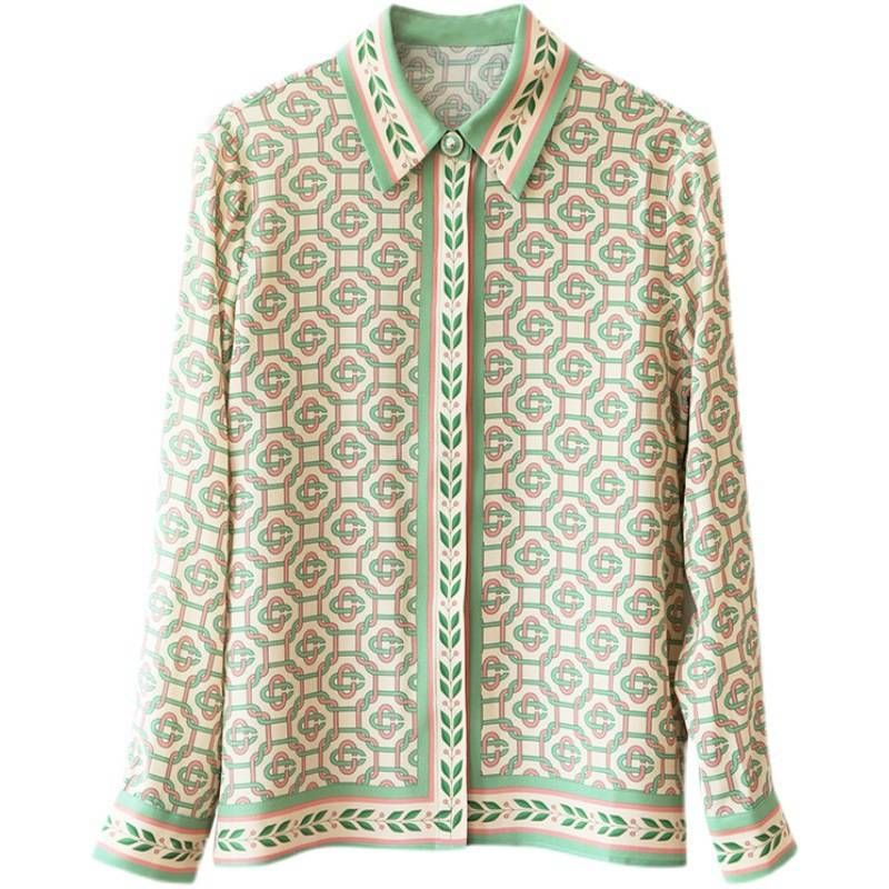 Dameskleding Prachtig zijden overhemd met geometrische print en temperament_voghion.com
