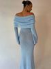 Damenbekleidung Strandkleid mit langen Ärmeln, gestrickt, einschultriges Kleid, langer Rock_voghion.com