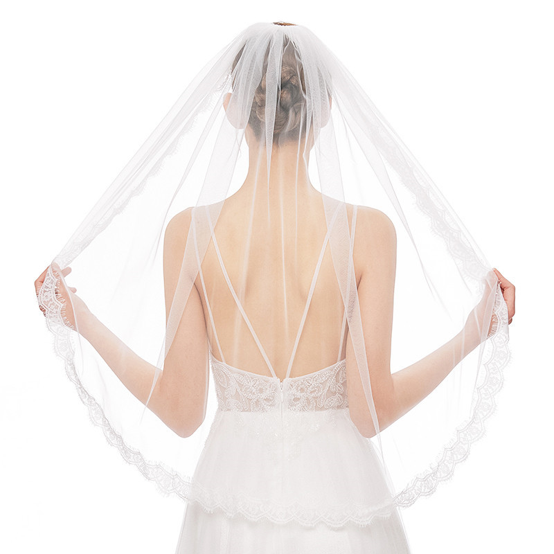 Voile de mariée de commerce extérieur 90CM monocouche petit voile peigne en métal cils dentelle mariée simple voile peut être en gros_voghion.com