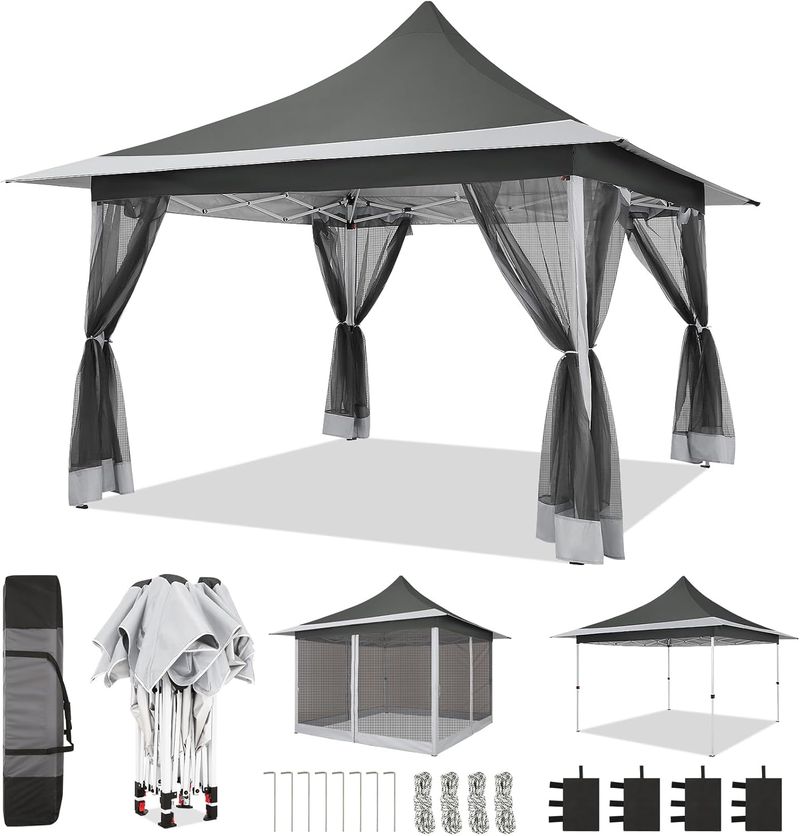 12x12 Pop Up Gazebo On Clearance With Mosquito Netting,Waterproof Roof & Sandbags,Outdoor Canopy Tent,Portable Patio Gazebo For Garden,Backyard&Lawn_voghion.com