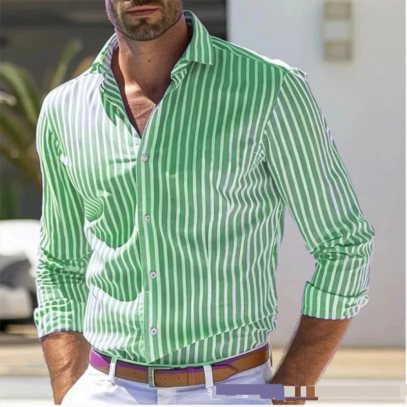 New Men's Slim Striped Long Sleeved Shirt Youth Fashion Business Casual Shirt Men_voghion.com