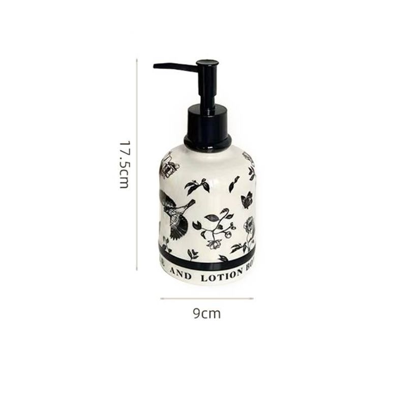 Medieval Style Ceramic Bottle, Flower And Bird Design Lotion Bottle, Homestay Hotel Design Hand Sanitizer Bottle_voghion.com