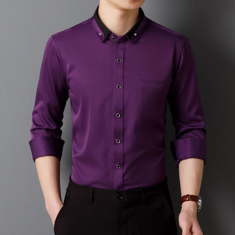 Men's Clothing Men's Business Shirt Long Sleeve Men's Free Ironing Four Sided Elastic Diamond Button Shirt Men's Long Sleeve_voghion.com