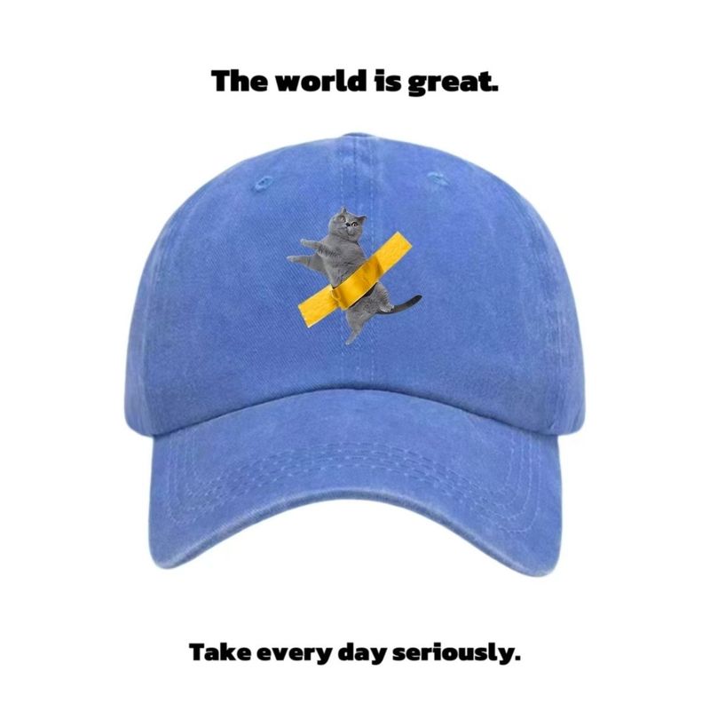 Tape Blue Cat Washed Baseball Sunshade Trendy Casual Outdoor Men's And Women's Versatile Soft Top Duck Tongue Hat_voghion.com