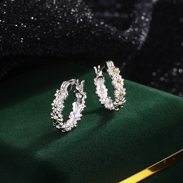 Orecchini a cerchio piccoli e semplici in argento sterling 999 con fiori di margherita, da donna, estivi_voghion.com