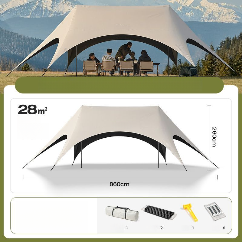 Quick Black Vinyl Tarp Hexagonal Outdoor Table And Chairs Camping Rainproof Equipment Butterfly Shape Sunshade Tent_voghion.com