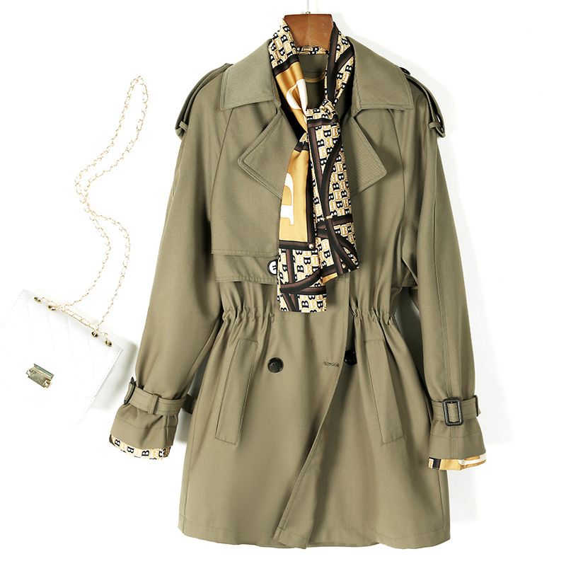 Abbigliamento femminile Trench con colletto doppiopetto 2023 nuove maniche lunghe con maniche e trench con risvolto di media lunghezza avvitato per donna 7683_voghion.com