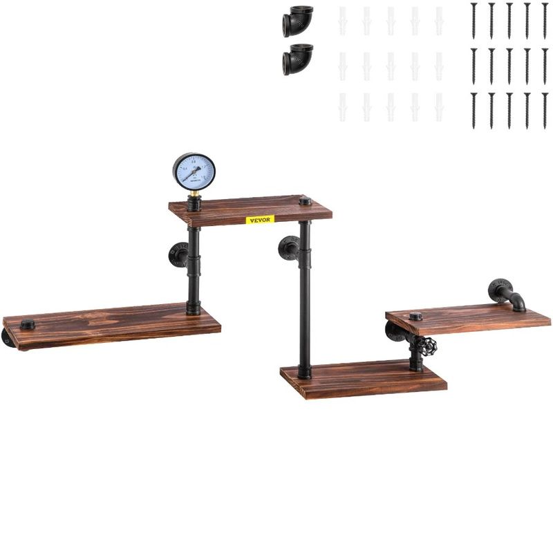 4Tier Shelves Floating Wood Pipe Wall DIY Planks Mounted Bookshelf For Shelving Rustic Industrial Shelves Wall With Pipe Shelf_voghion.com