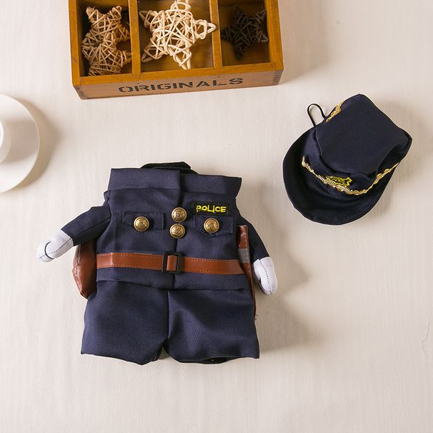 Hund Katze Lustige Polizei Transformation Stehend Outfit Halloween Schrulligen Teddy Bichon Kostüm_voghion.com