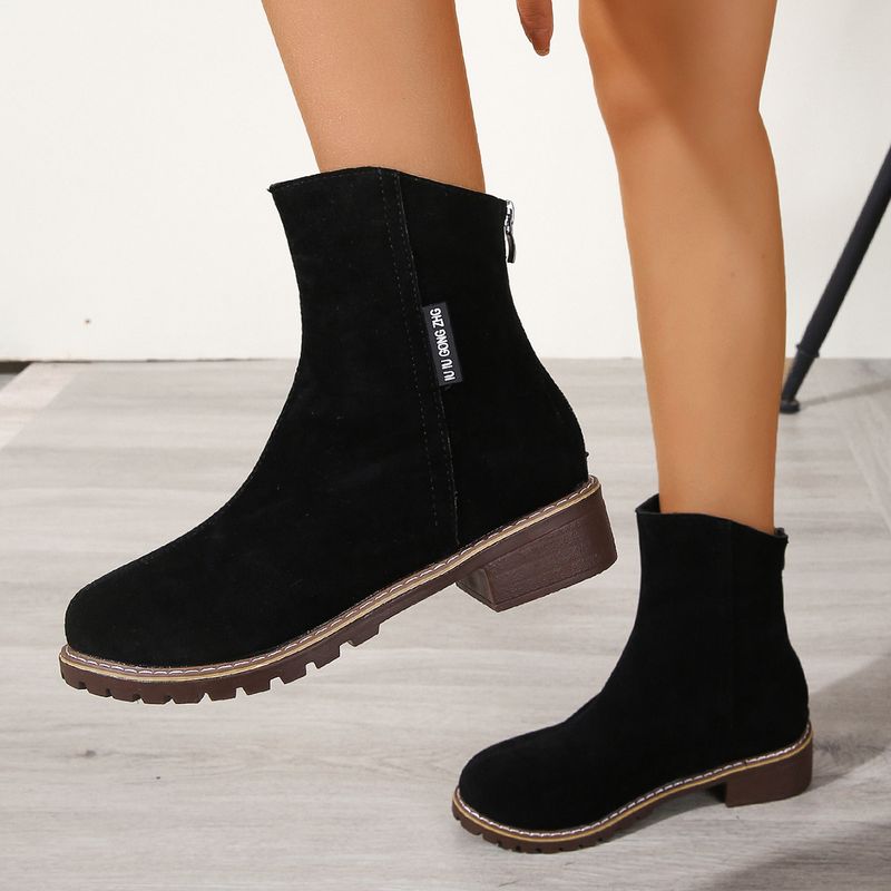 Women's shoes autumn and winter new short tube retro frosted short boots women's chunky heel flat Martin boots side zipper women's shoes_voghion.com
