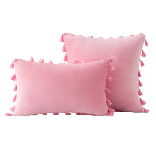 Hemoh Velvet Tassel Throw Pillow With Insert – Modern Minimalist Cushion For Sofa & Bed (45x45cm, 18 Luxe Colors)_voghion.com