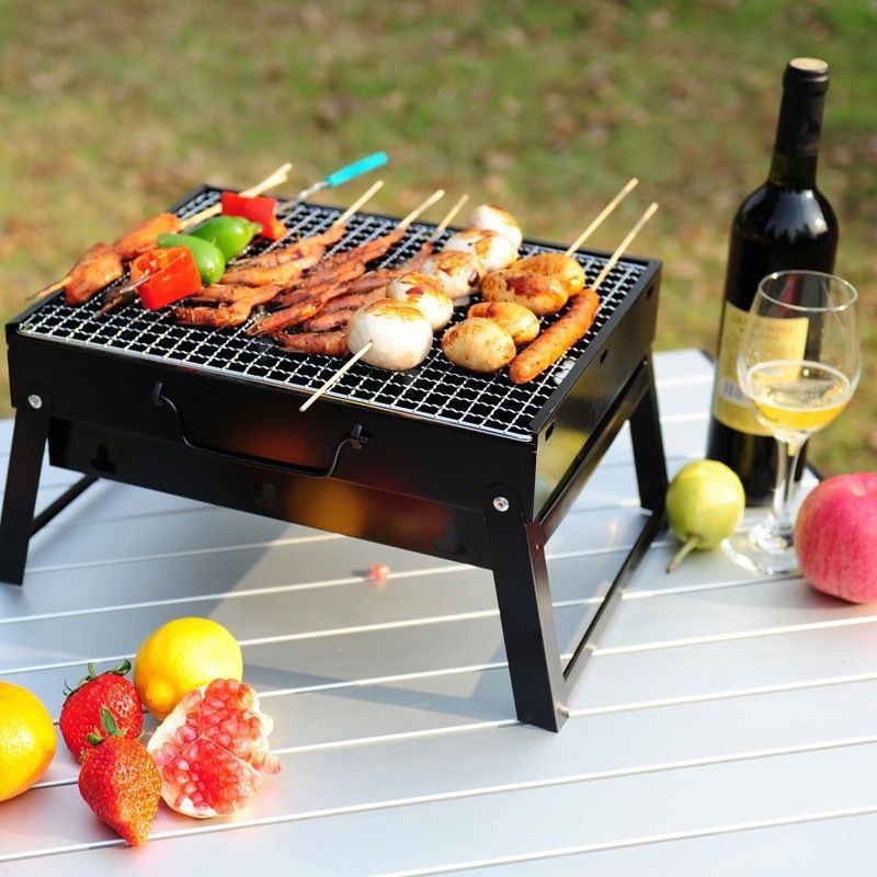 Portable Mini BBQ Grill Rack Household Charcoal Skewer Tool 5-Person Foldable Outdoor Full Set Stove_voghion.com