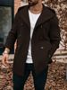 Langer Trenchcoat mit Kapuze für Herren, zweireihig, lässiger Mantel, winddicht, Polyester-Mischgewebe, Oberbekleidung für Herbst und Winter, für Streetwear und Pendeln_voghion.com