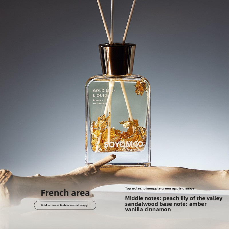 Gold Leaf Reed Diffuser – Flameless Aromatherapy Home Fragrance, French Bouquet & Wind Chime Scents, Elegant 150ml Glass Bottle For Gifting & Decor​_voghion.com