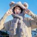 Cappello con orso carino, sciarpa calda integrata, sciarpa con cappuccio, guanti da donna autunnali e invernali, cappello con orecchie, peluche alla moda_voghion.com