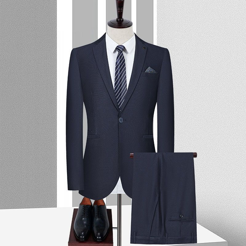 CT New Men's Set Solid Color Professional Office Formal Wear Groomsmen Tuxedo Suit Navy Blue_voghion.com