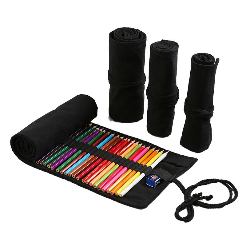 Handmade canvas pen curtain 12/24/36/48/72 hole large capacity roll pen bag male and female color lead sketch stationery box_voghion.com
