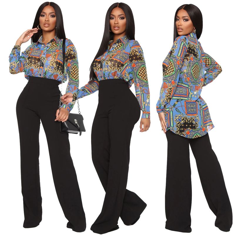 Damenmode bedrucktes Hemd, mehrfarbiger Damenrock_voghion.com