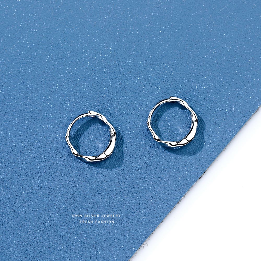 S999 Pure Silver Mobius Basic Versatile Plain Commuting Sleep No Need To Remove Hoop Earrings_voghion.com