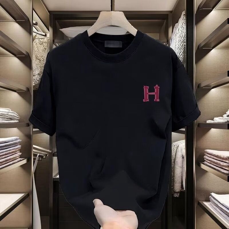 Ropa para hombre Camiseta de manga corta gruesa para hombre Verano 2024 Nueva marca de moda Camiseta holgada de cuello redondo de algodón puro para hombre_voghion.com