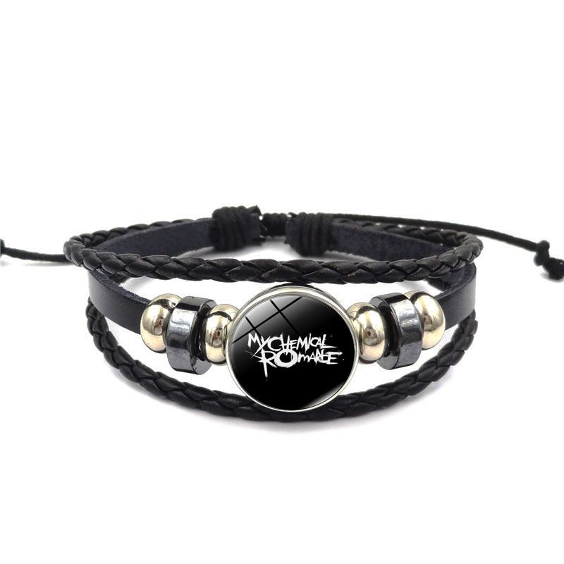Braccialetto intrecciato con perline multistrato in pelle con bottone a pressione Rock Band_voghion.com