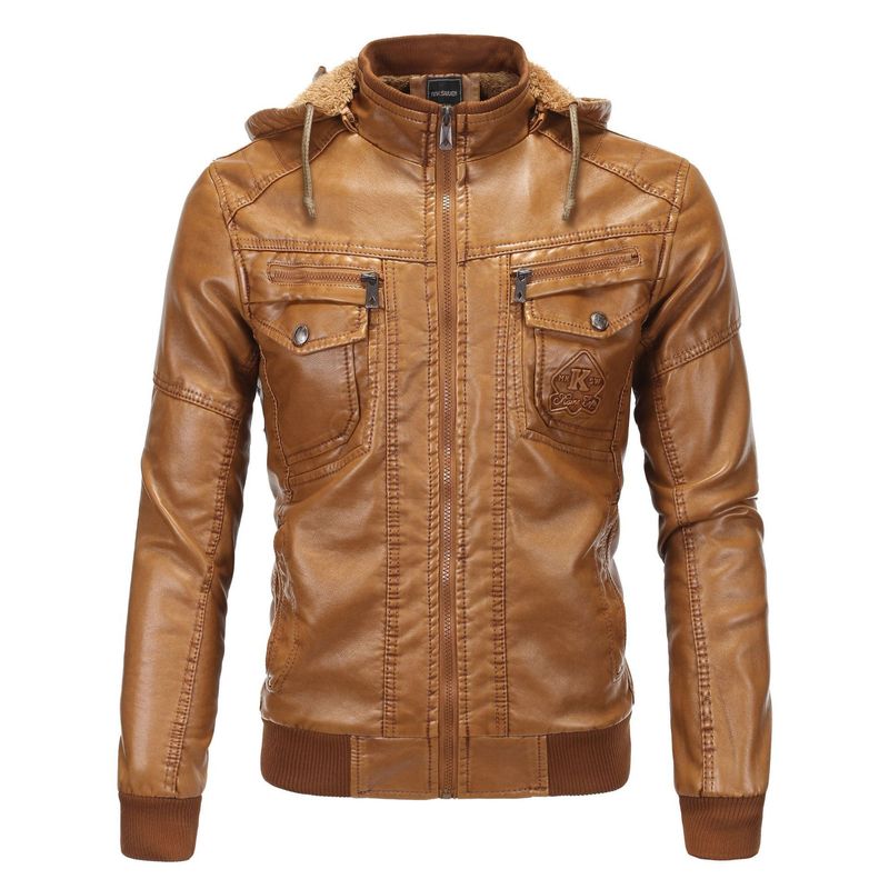 2023 European size men's leather jacket washed leather hooded leather jacket plus velvet warm leather jacket large size men's jacket 1603_voghion.com