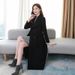 Women's Long Wool Coat With Belted Waist, Double-Breasted Lapel, Oversized Fit, Knee-Length Warm Winter Trench Coat In Grey & Black (Sizes M-4xl)_voghion.com