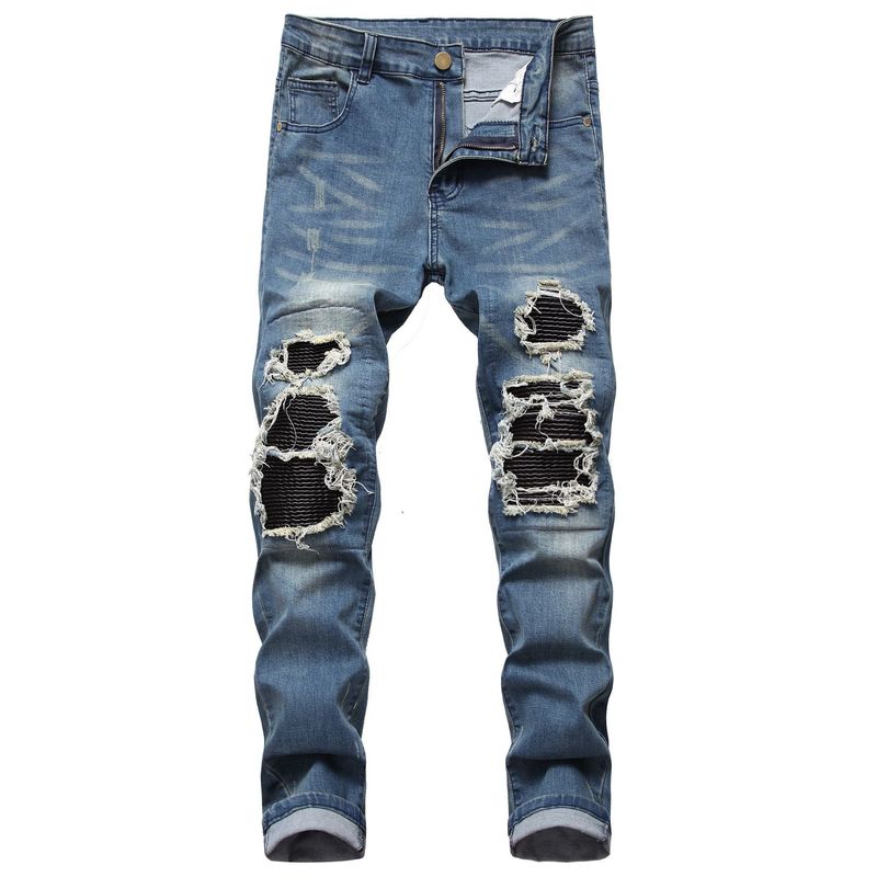 Premium Products High Street Perforated Black Feng Slim Fit Small Feet Jeans For Skin Elastic Men's Pants_voghion.com