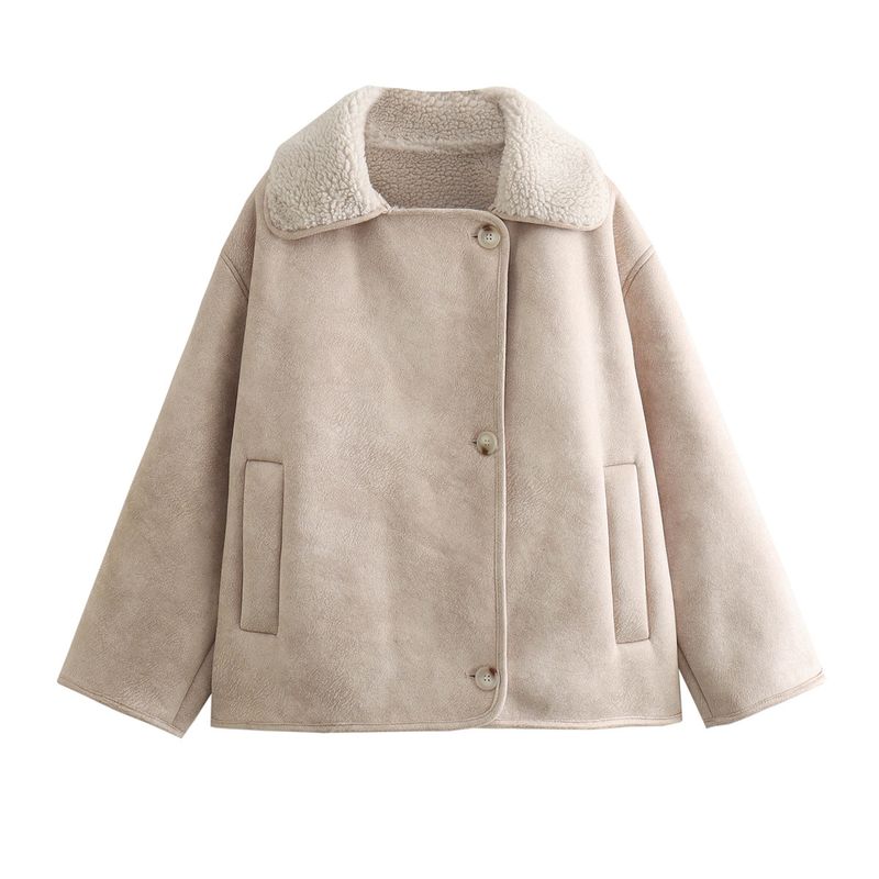 Veste oversize en fausse peau lainée – Col en daim vieilli, manteau d'hiver chaud pour femme (S-L)_voghion.com