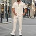 Men's Clothing Summer Solid Color Button Pocket Shirt Short Sleeve Pants Two Piece Set_voghion.com