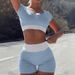 Modern ljus färg sexig crop top kort väst shorts yoga dräkt set resår i midjan kan bäras utomhus sovkläder för_voghion.com