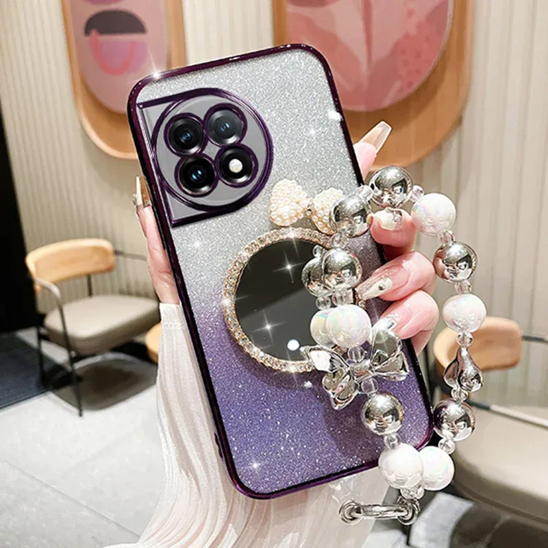 Bow Heart Bracelet Mirror Case For Infinix Note 30Pro 4G Hot11 11S 12 30i 20S 9Play Spark8C 9 10 Glitter Flash Gradient_voghion.com