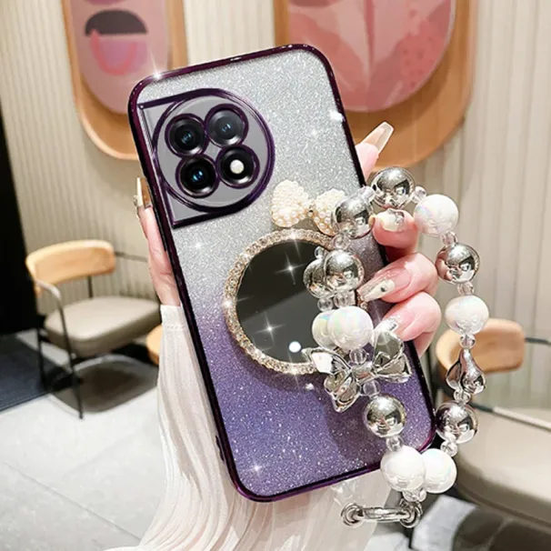 Bow Heart Bracelet Mirror Case For Infinix Note 30Pro 4G Hot11 11S 12 30i 20S 9Play Spark8C 9 10 Glitter Flash Gradient_voghion.com